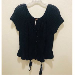 Free People Black Woven Cropped Cadigan